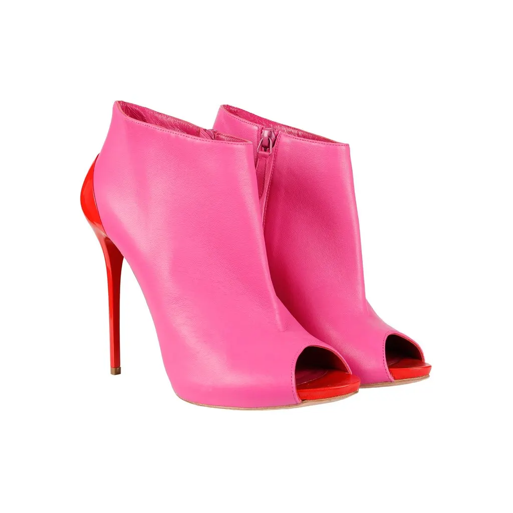Alexander McQueen Peeptoe Ankle Boots - '10s Red Leather Good - Back View