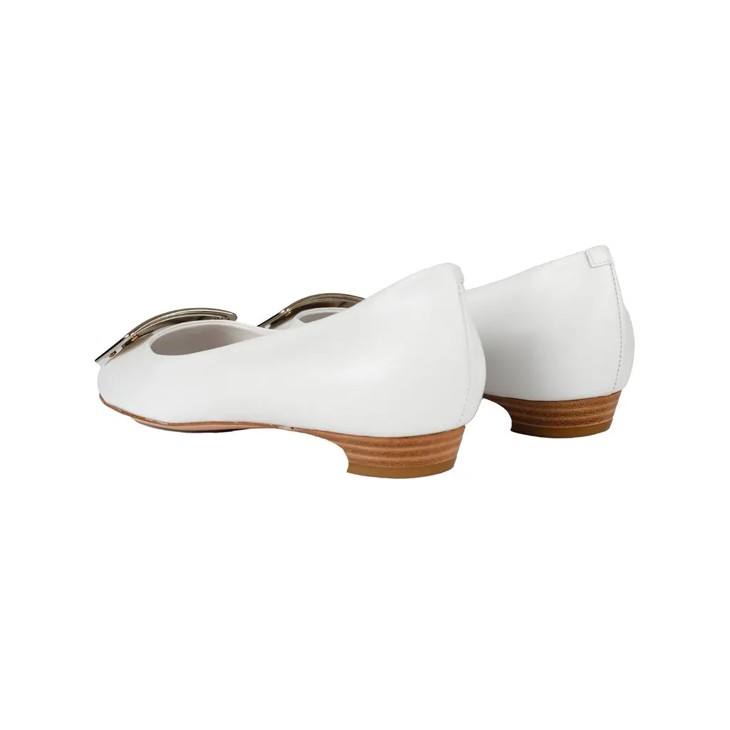 Roger Vivier Trompette Metal Buckle Flats - '20s White Leather Good - Inside View