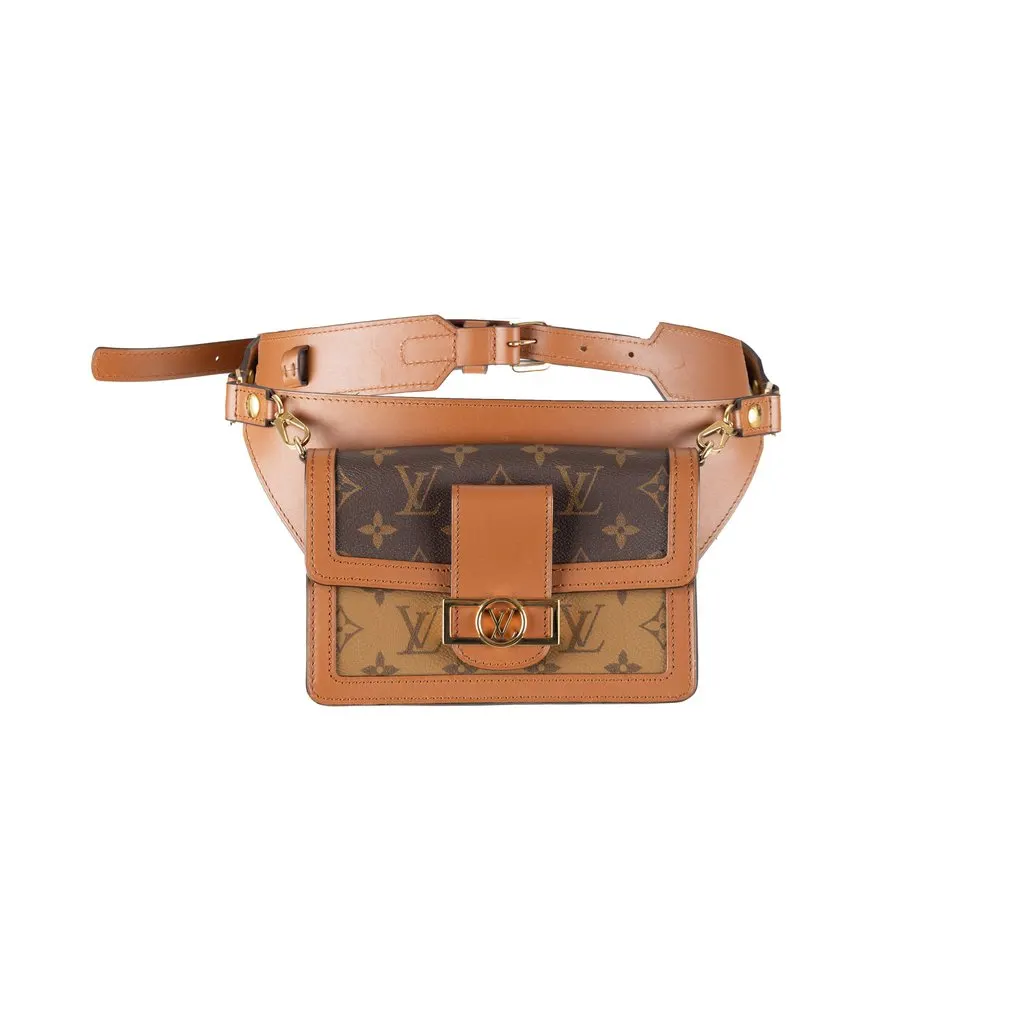 Louis Vuitton Monogram Reverse Canvas Dauphine Bumbag - '10s Brown Canvas Good - Front View