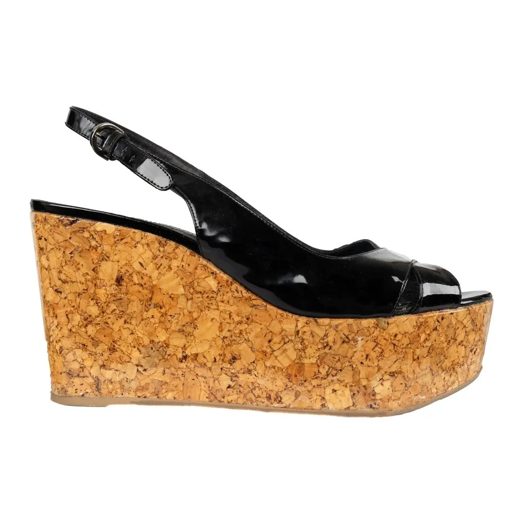 Sergio Rossi Platform Wedge Sandals - '10s Red Leather Good - Front View