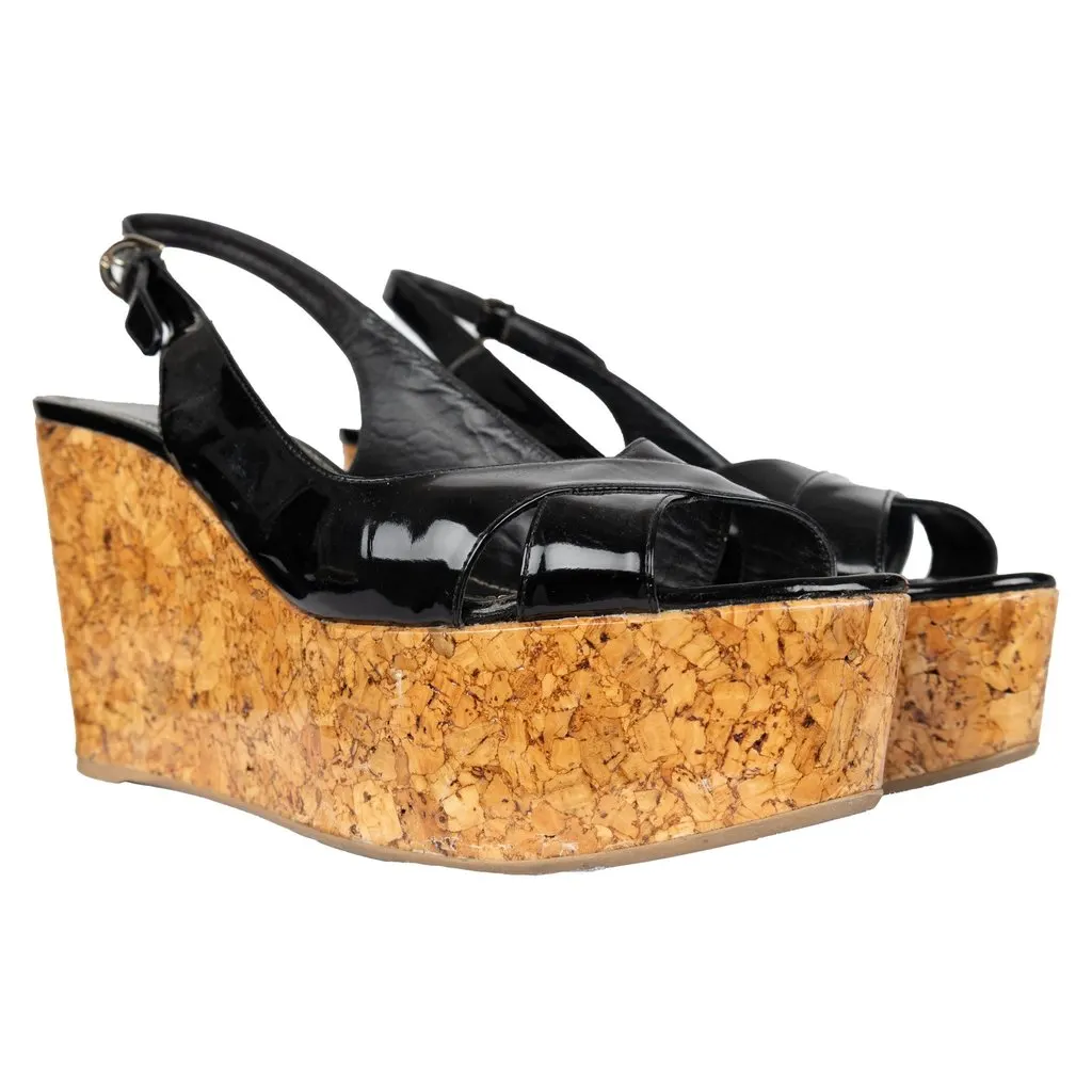 Sergio Rossi Platform Wedge Sandals - '10s Red Leather Good - Back View