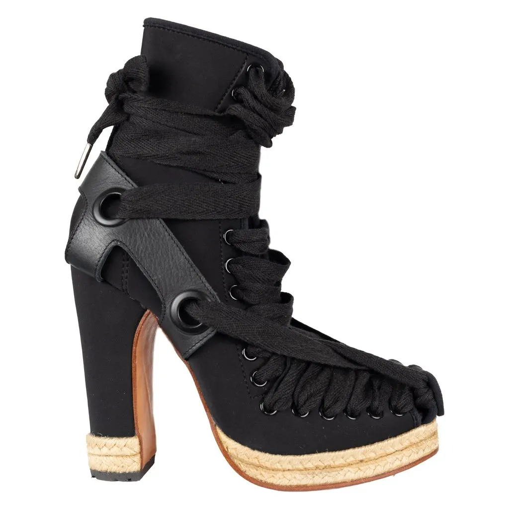 Unsigned Lace-up Heels - '10s Red Lace Good - Front View