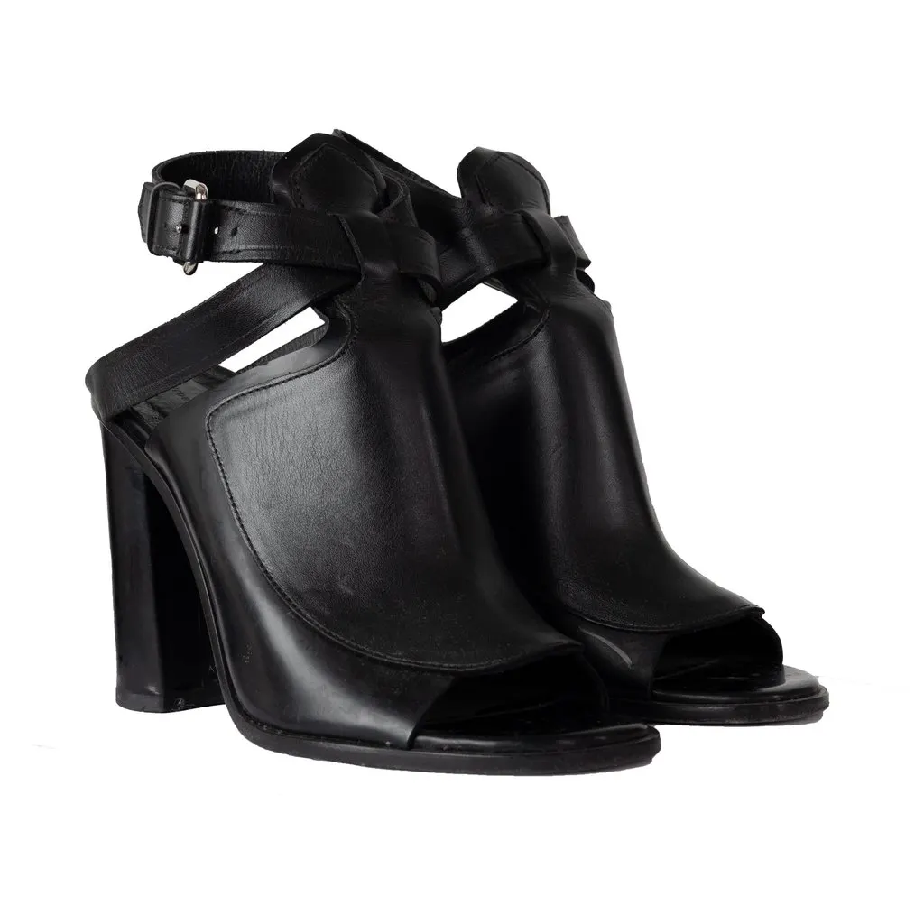 Proenza Schouler Open-toe Heel Sandals - '10s Black Leather Good - Back View
