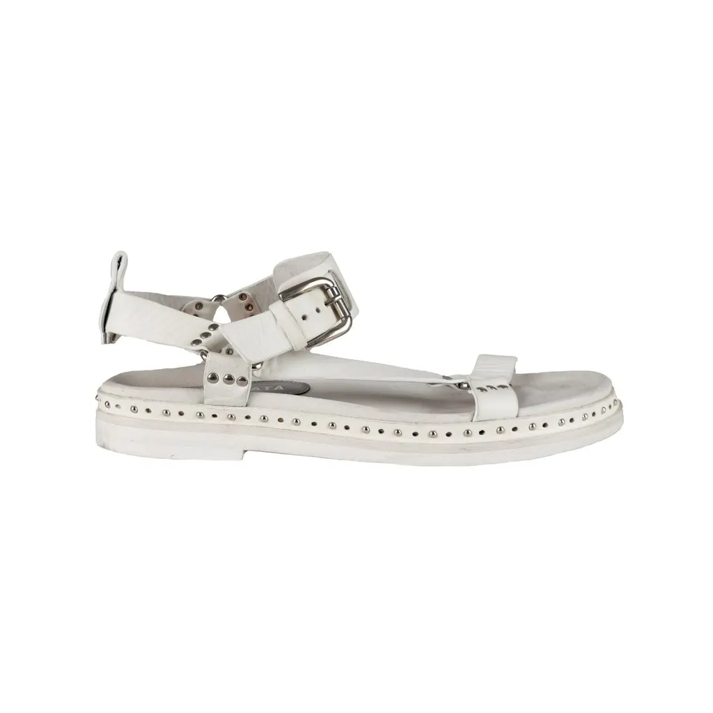 Unsigned Studded Strap Sandals - '10s White Leather Good - Front View