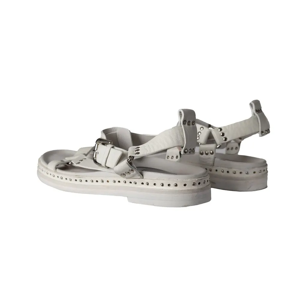 Unsigned Studded Strap Sandals - '10s White Leather Good - Back View