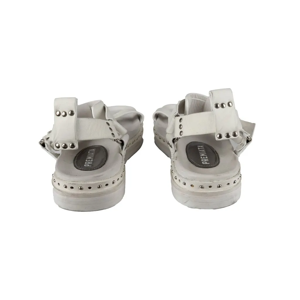 Unsigned Studded Strap Sandals - '10s White Leather Good - Model View