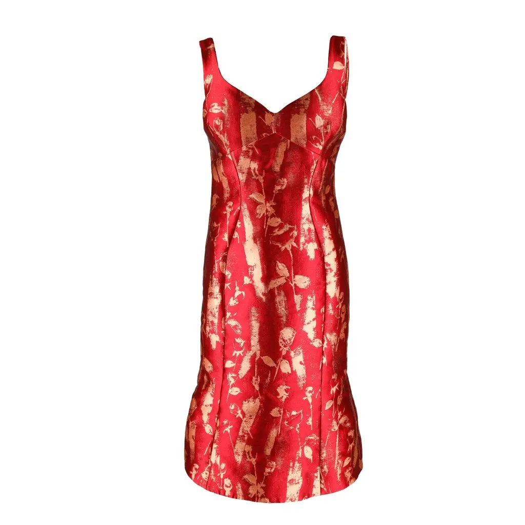 Vivienne Westwood Label Jacquard Silk Dress - '10s Red Canvas Good - Front View