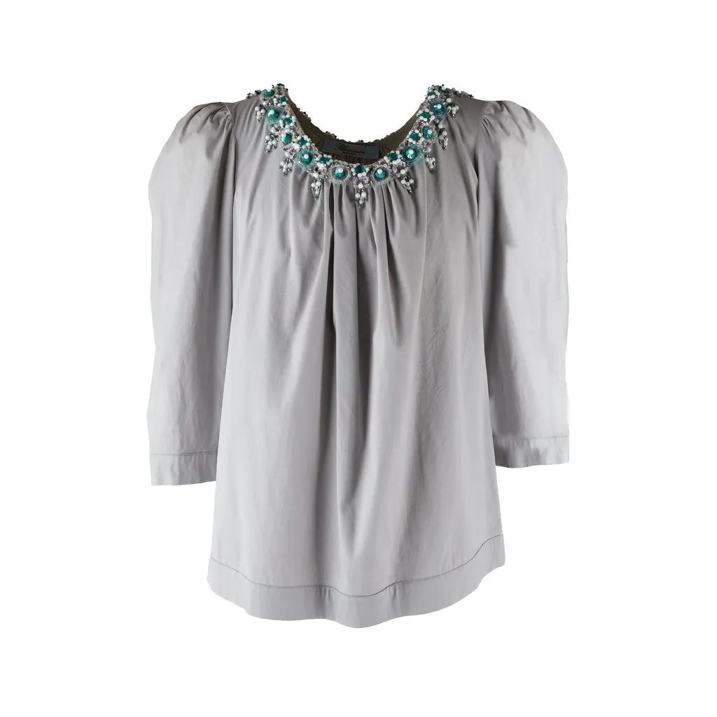 Blumarine Bead Embellished Top - '10s White Cotton Good - Front View