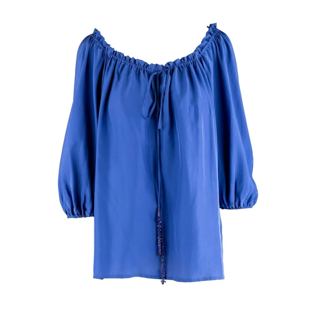 Blumarine Gathered Neck Top - '10s Red Silk Good - Front View