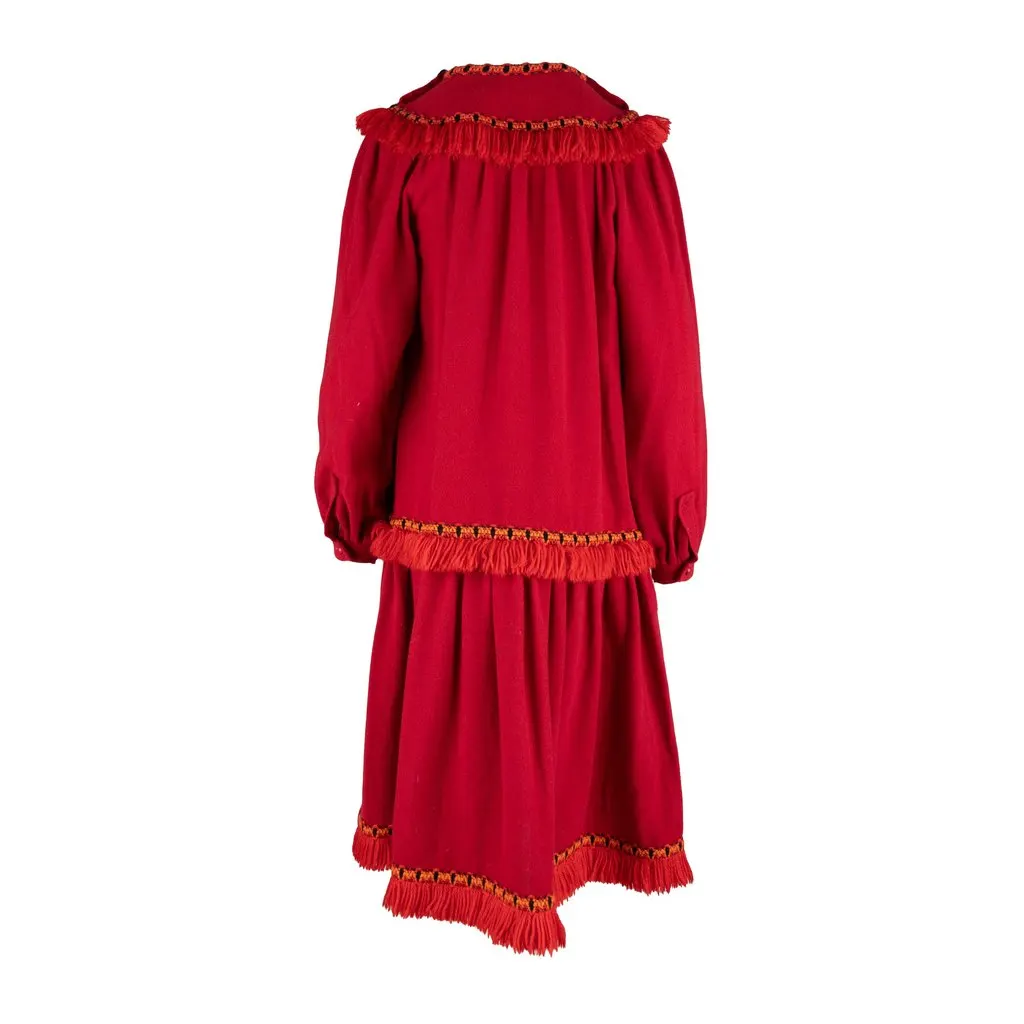 Saint Laurent Vintage Smock dress with Fringe - '70s Red Wool Good - Inside View