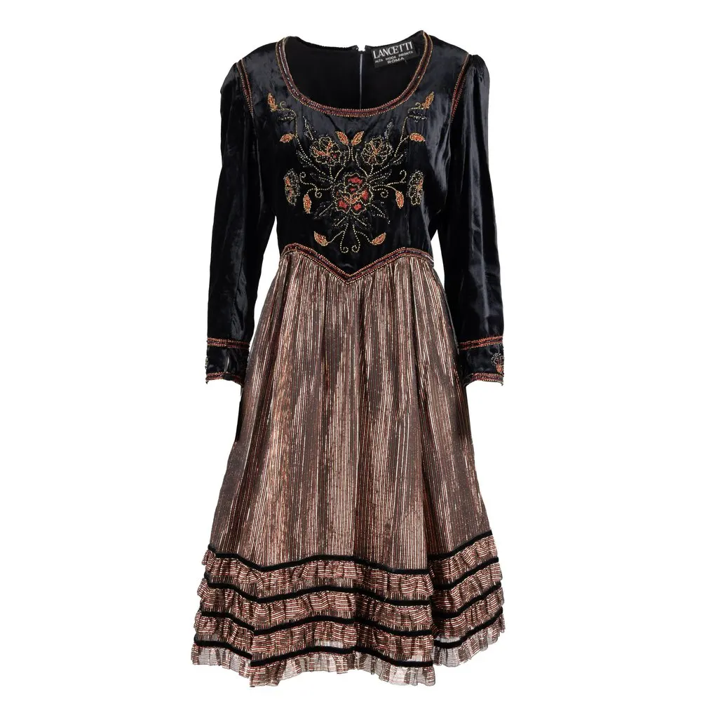 Unsigned Vintage Shimmer and Velvet Dress - '90s Black Velvet Good - Front View