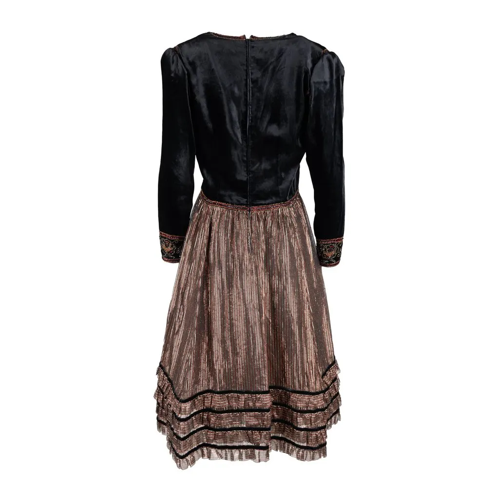 Unsigned Vintage Shimmer and Velvet Dress - '90s Black Velvet Good - Back View