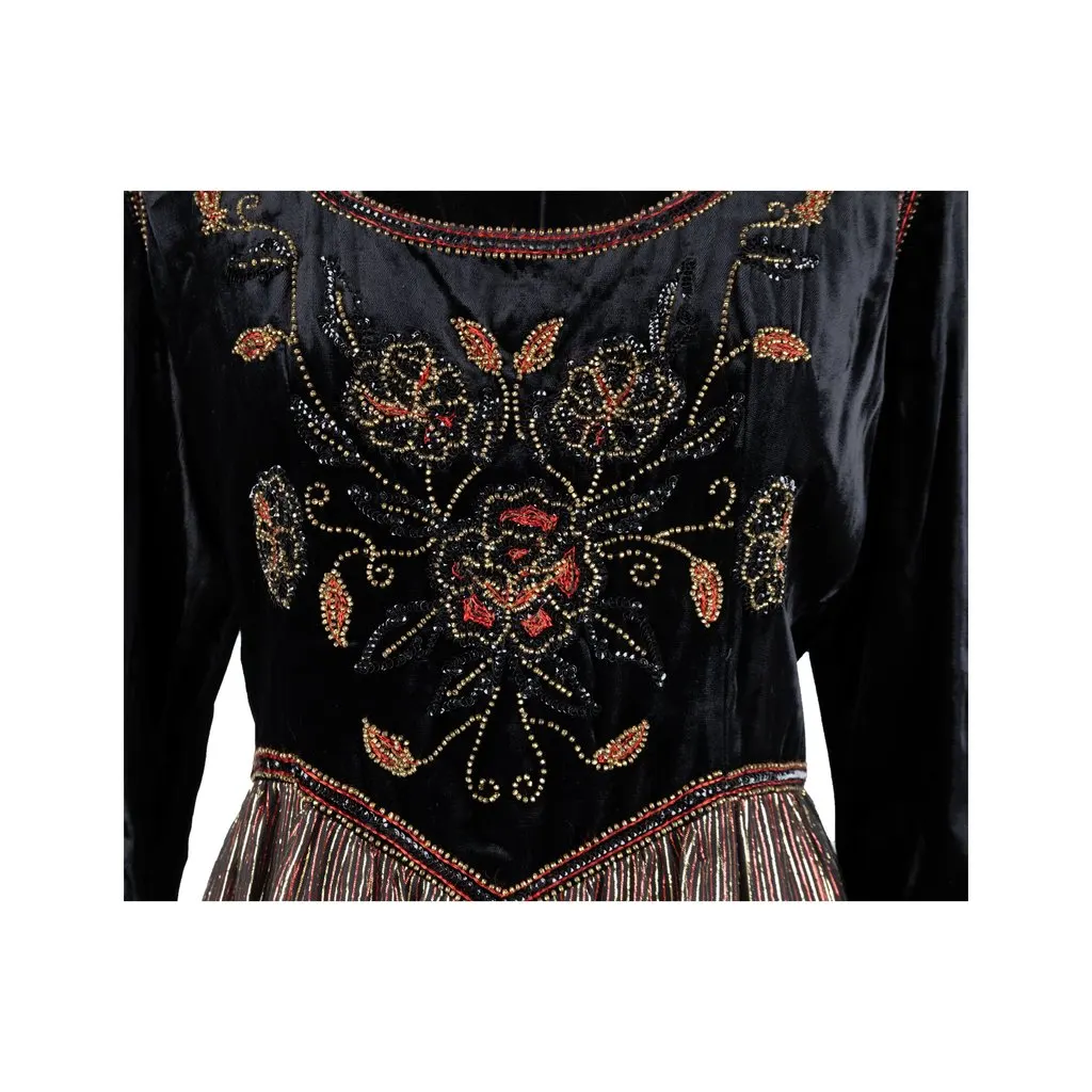 Unsigned Vintage Shimmer and Velvet Dress - '90s Black Velvet Good - Inside View