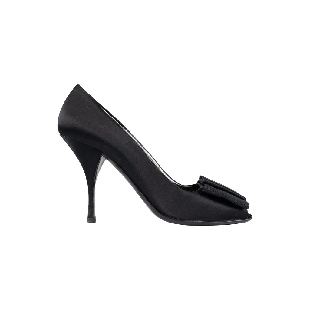 Prada Open Toe Pumps - '10s Red Satin Good - Front View