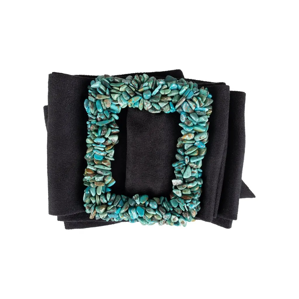 Unsigned Turquoise Stone Suede Belt - '00s Black Suede Good - Inside View