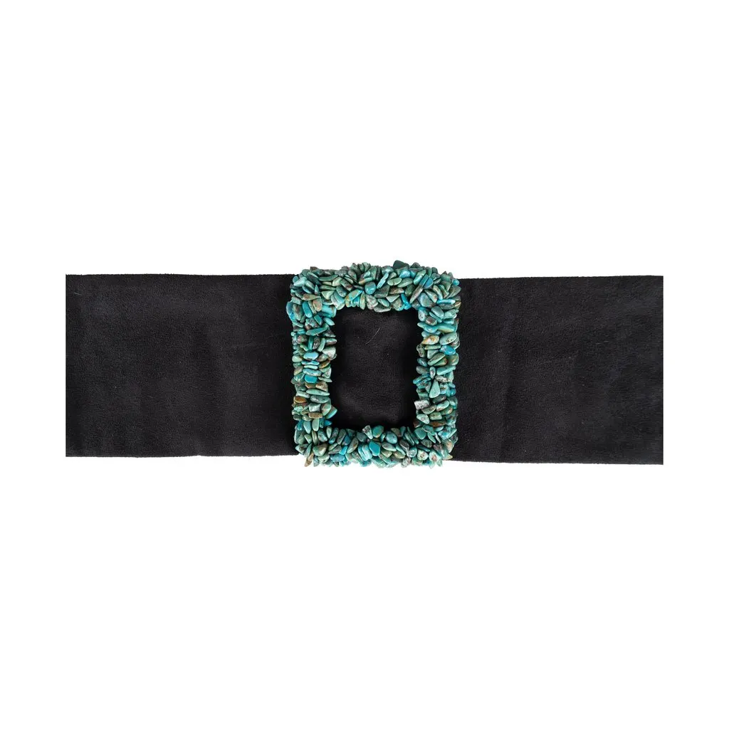 Unsigned Turquoise Stone Suede Belt - '00s Black Suede Good - Box View