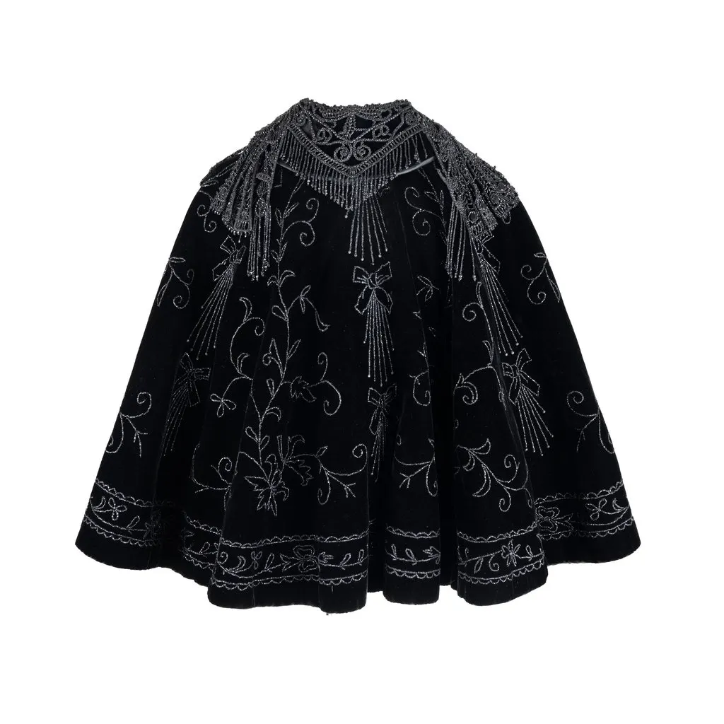 Unsigned Embroidered Cape - '90s Red Velvet Good - Back View