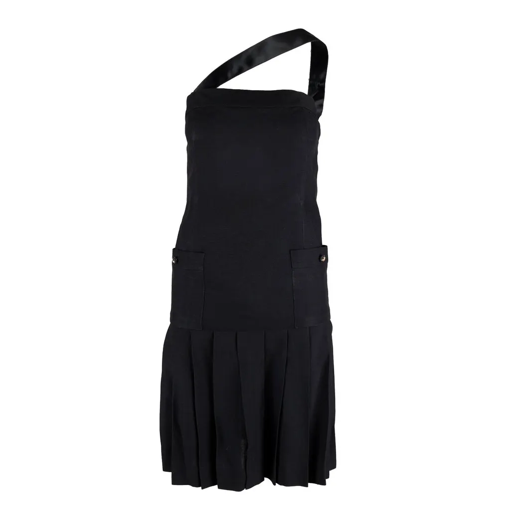 Chanel Pleated Dress with Strap - '80s Gold Silk Good - Front View