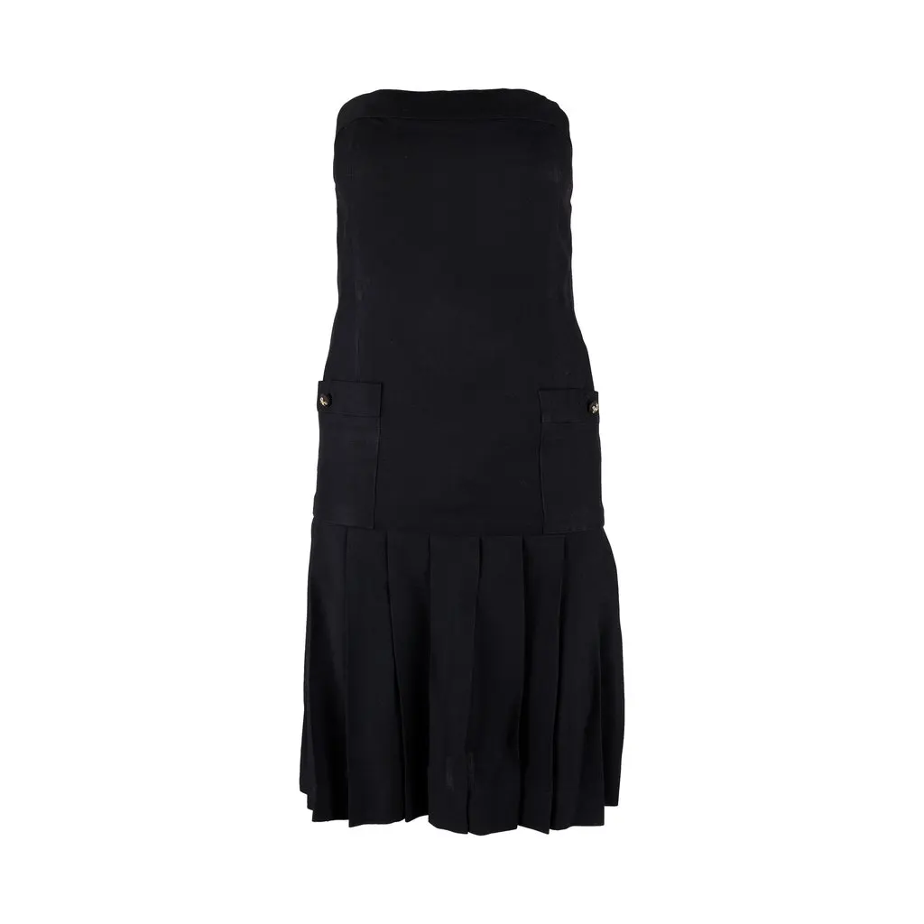 Chanel Pleated Dress with Strap - '80s Gold Silk Good - Back View