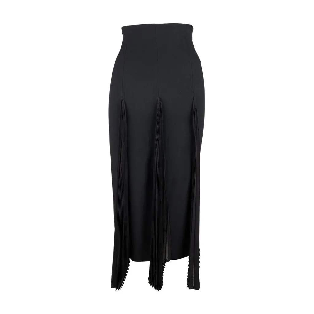 Dior Pleated Hem Skirt - '90s Black Silk Good - Front View