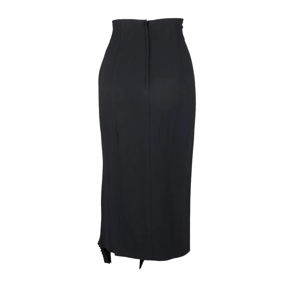 Dior Pleated Hem Skirt - '90s Black Silk Good - Back View