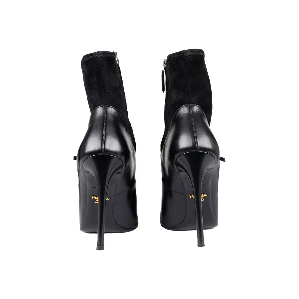Prada Suede Sock Boots with Strap - '10s Black Suede Good - Inside View