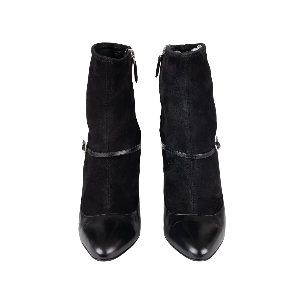 Prada Suede Sock Boots with Strap - '10s Black Suede Good - Model View