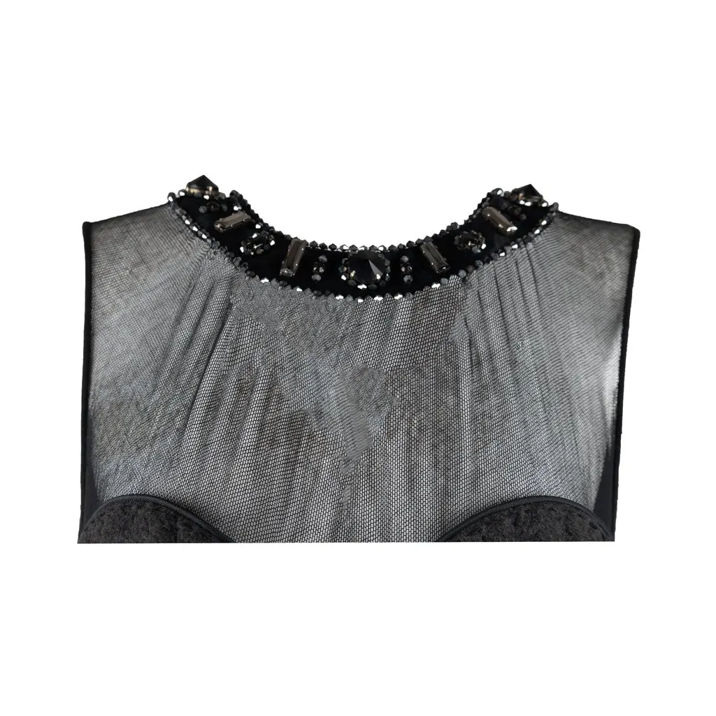 Unsigned 6267 Compact Wool Dress with Feather  - '00s Grey Wool Good - Inside View