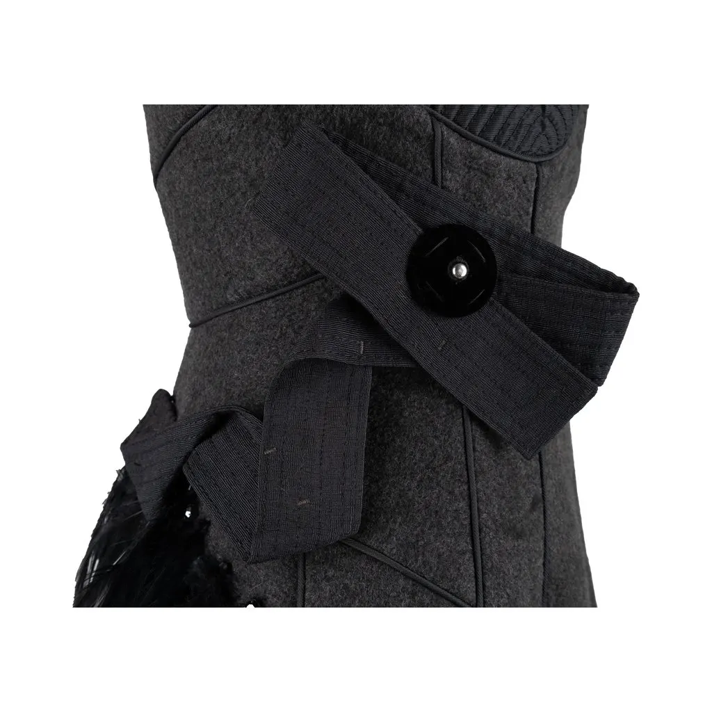 Unsigned 6267 Compact Wool Dress with Feather  - '00s Grey Wool Good - Model View