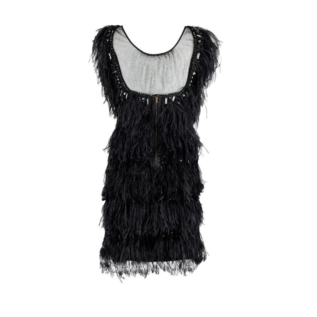 Unsigned 6267 Feather Embroidered Dress - '00s Red Wool Good - Inside View