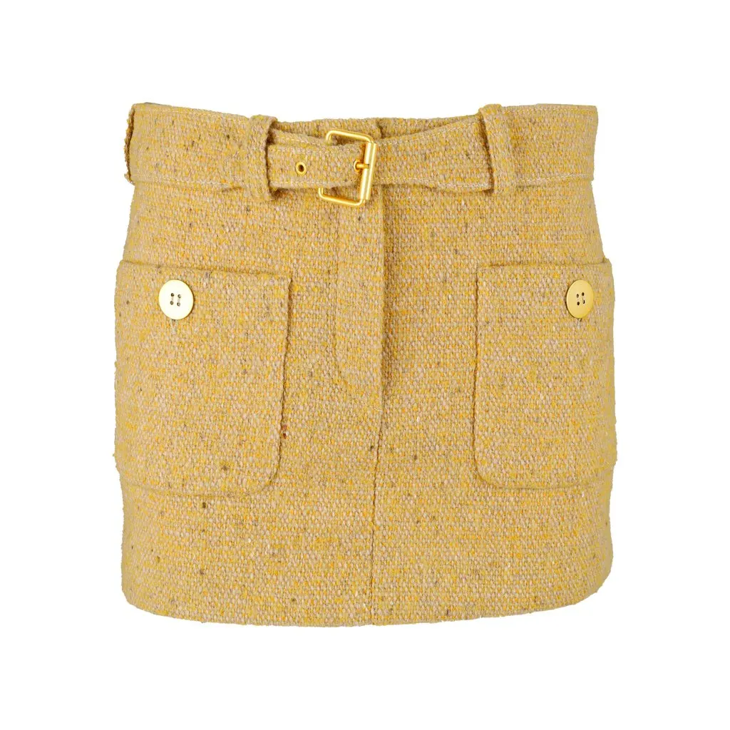 Balenciaga Mini Skirt - '00s Yellow Wool Good - Front View
