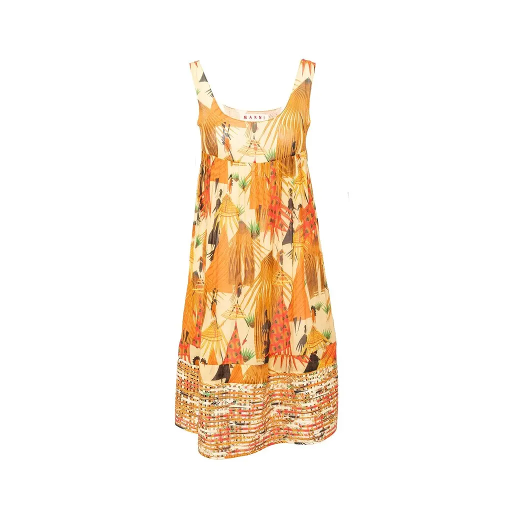 Marni Printed Midi Dress - '00s MultiColor Cotton Good - Front View