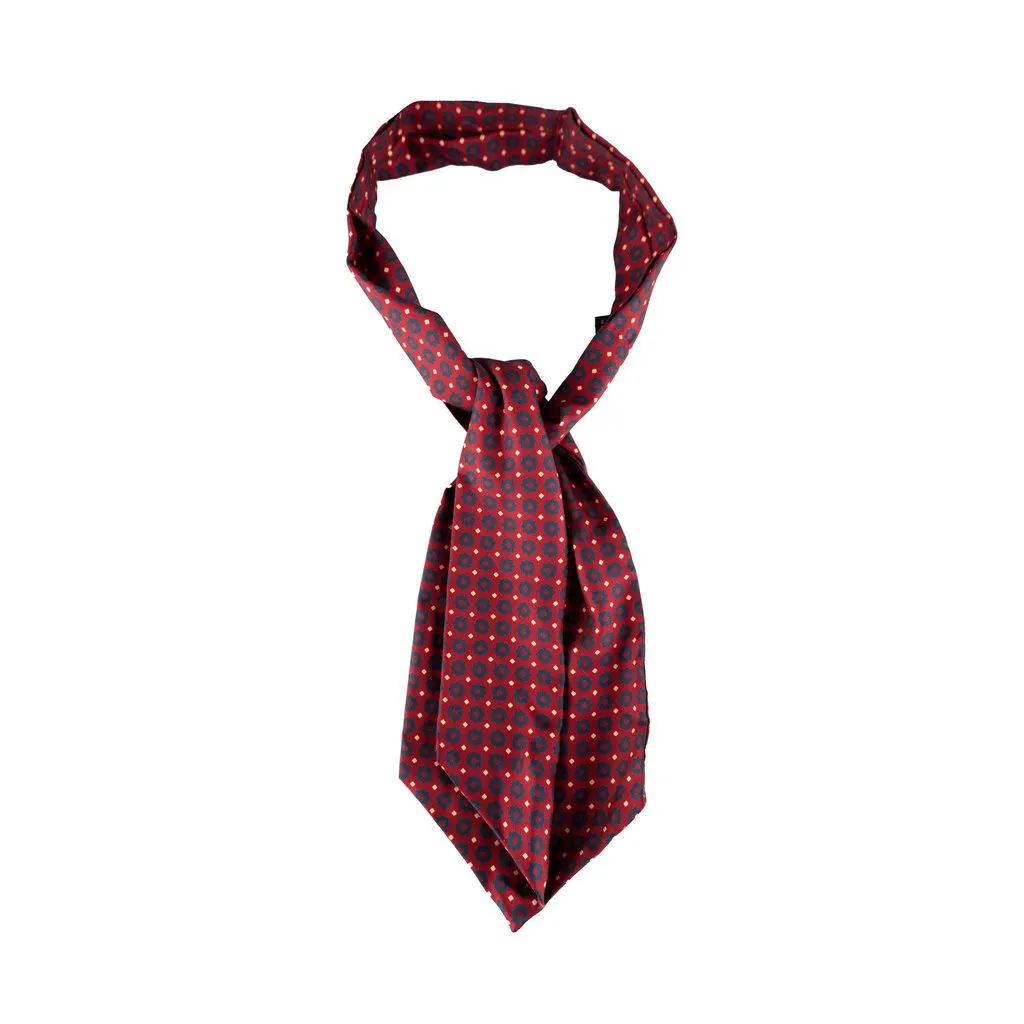 Unsigned Flower Pattern Foulard - '90s Red Silk Good - Front View