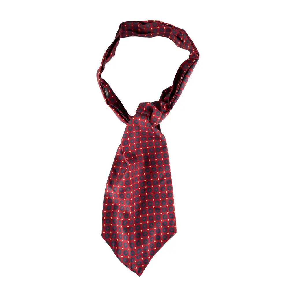 Unsigned Flower Pattern Foulard - '90s Red Silk Good - Back View