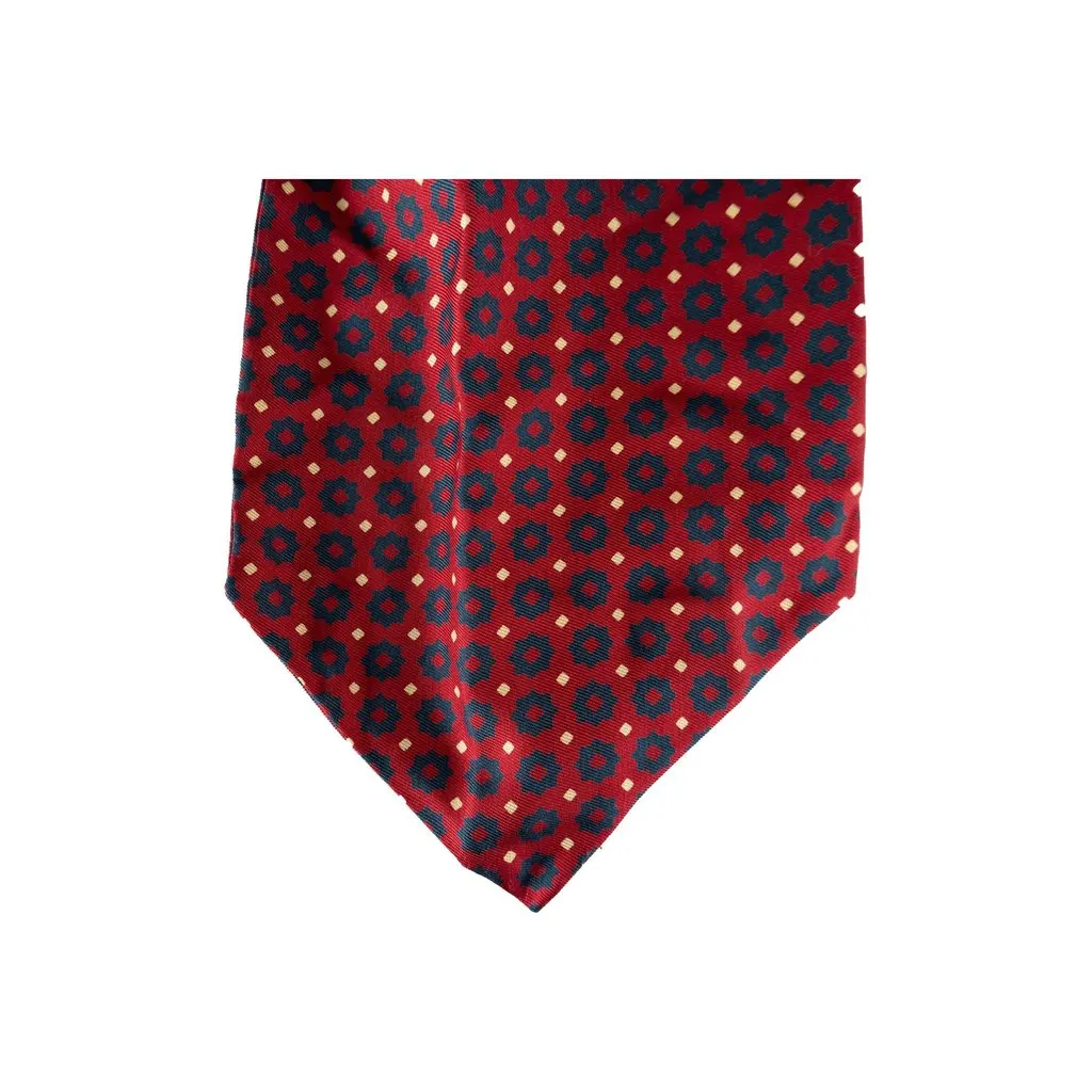 Unsigned Flower Pattern Foulard - '90s Red Silk Good - Inside View