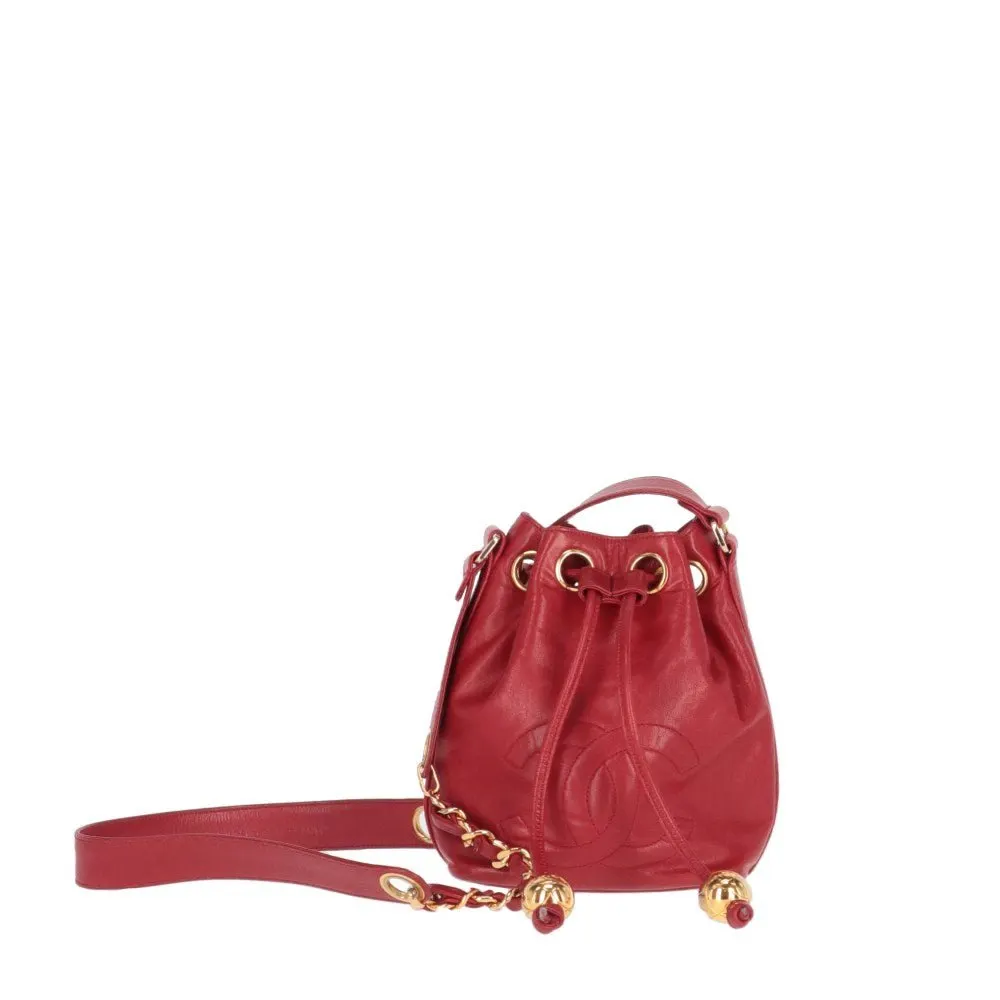 Chanel Red Bucket Bag - '90s Red Leather Good - Front View