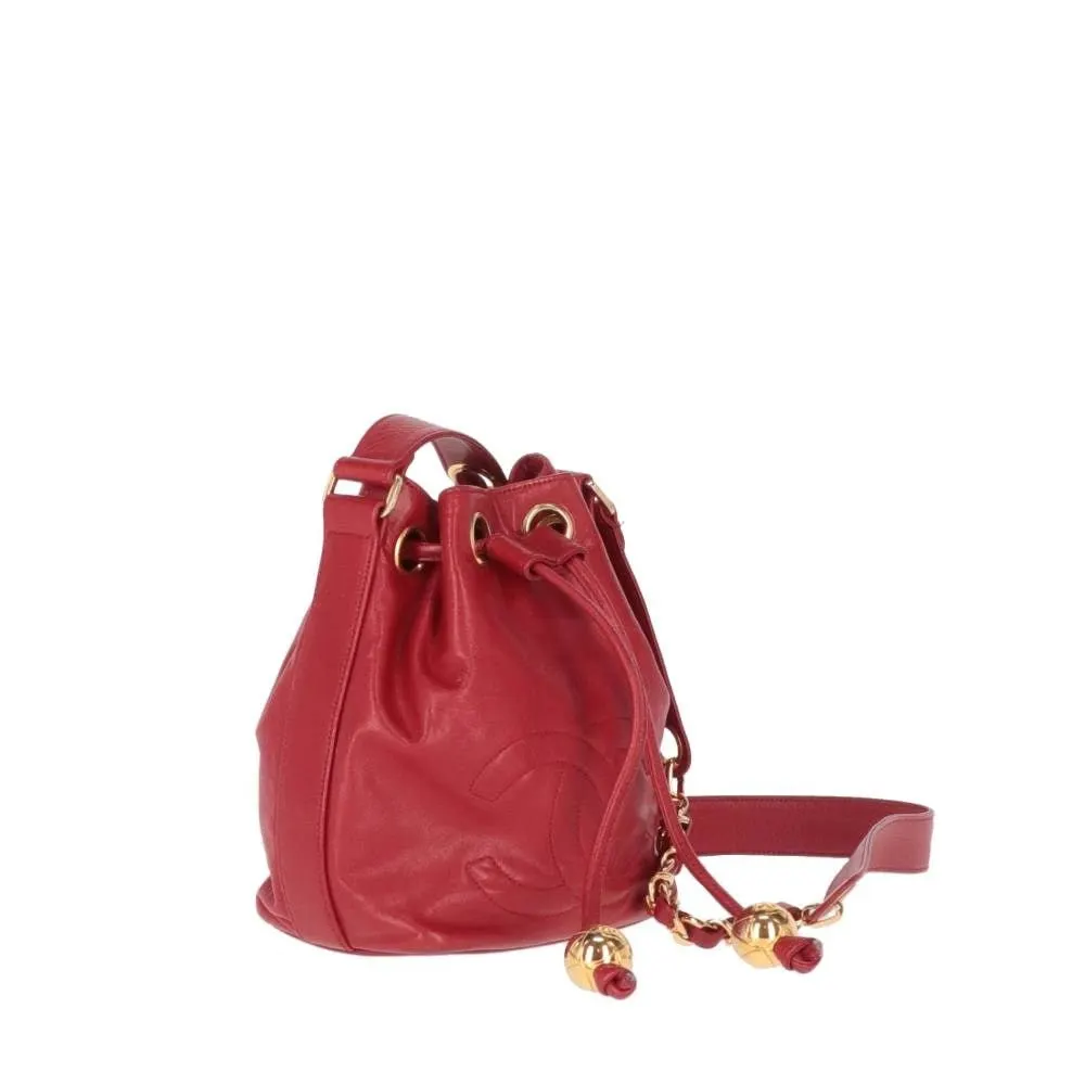 Chanel Red Bucket Bag - '90s Red Leather Good - Back View