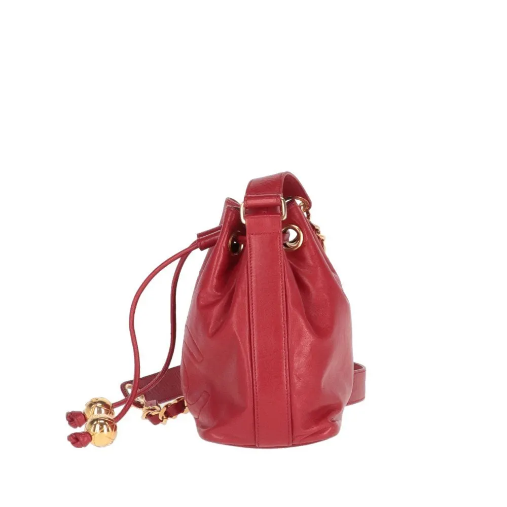 Chanel Red Bucket Bag - '90s Red Leather Good - Inside View