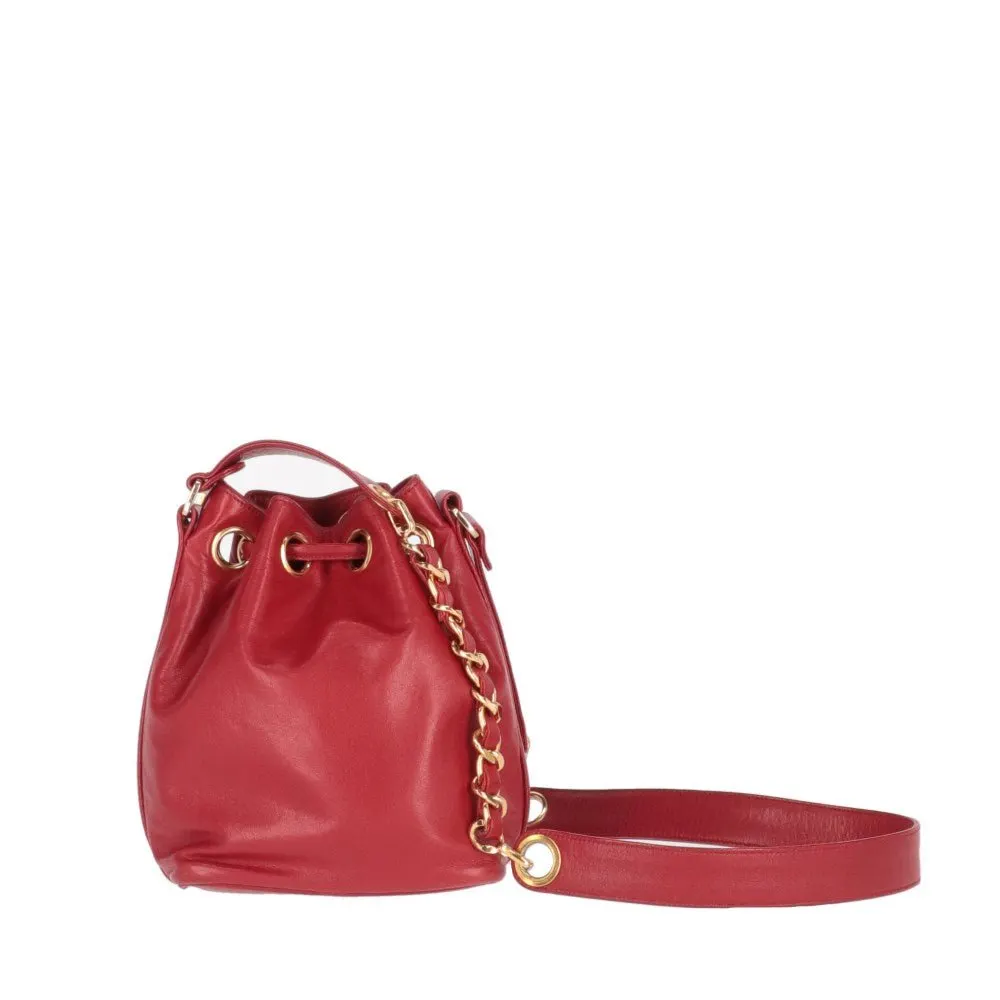 Chanel Red Bucket Bag - '90s Red Leather Good - Model View