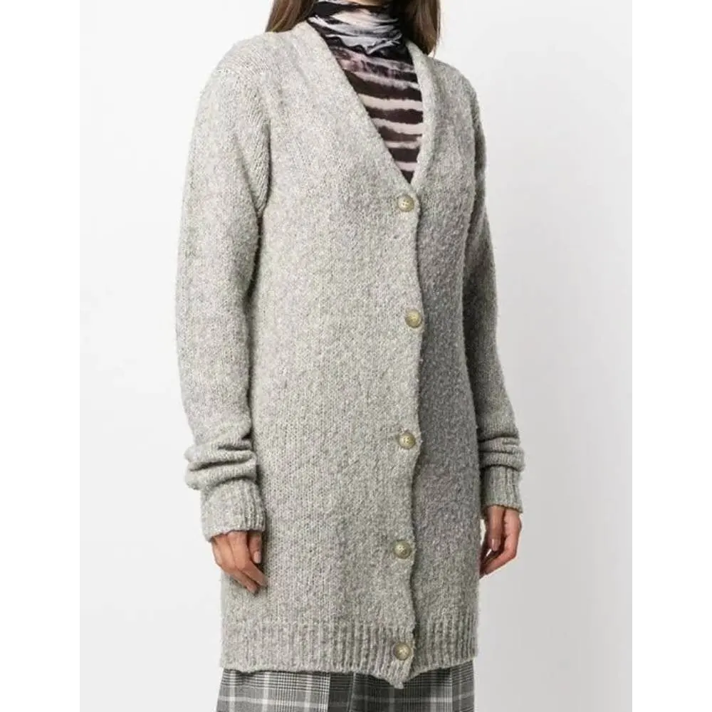 Maison Martin Margiela Grey Wool Cardigan - '90s Grey Wool Good - Back View