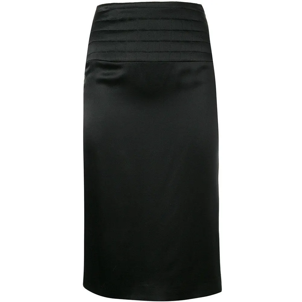 Chanel Black Silk Midi Skirt - '00s Black Silk Good - Front View