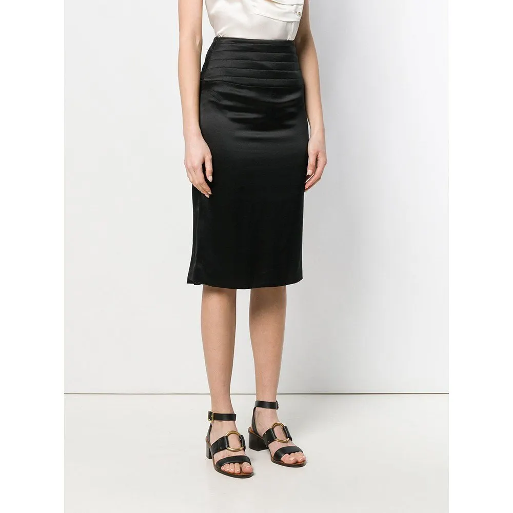Chanel Black Silk Midi Skirt - '00s Black Silk Good - Back View