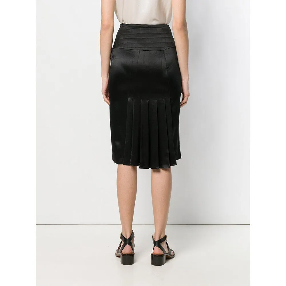 Chanel Black Silk Midi Skirt - '00s Black Silk Good - Inside View