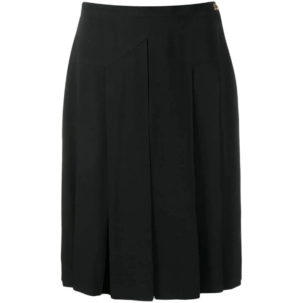 Chanel Black Silk Skirt - '90s Black Silk Good - Front View