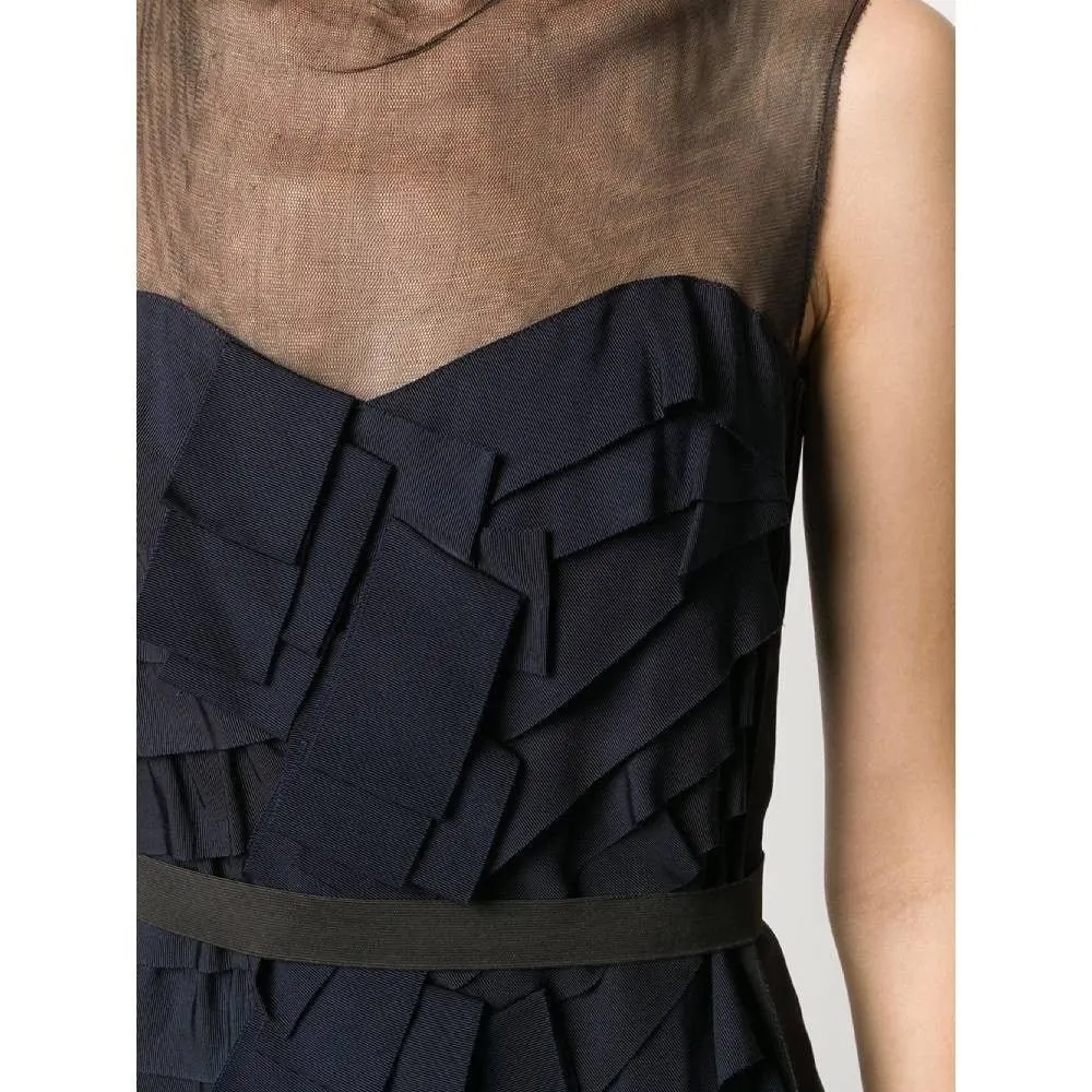 Lanvin Dark Blue Silk Dress - '00s Blue Silk Good - Model View