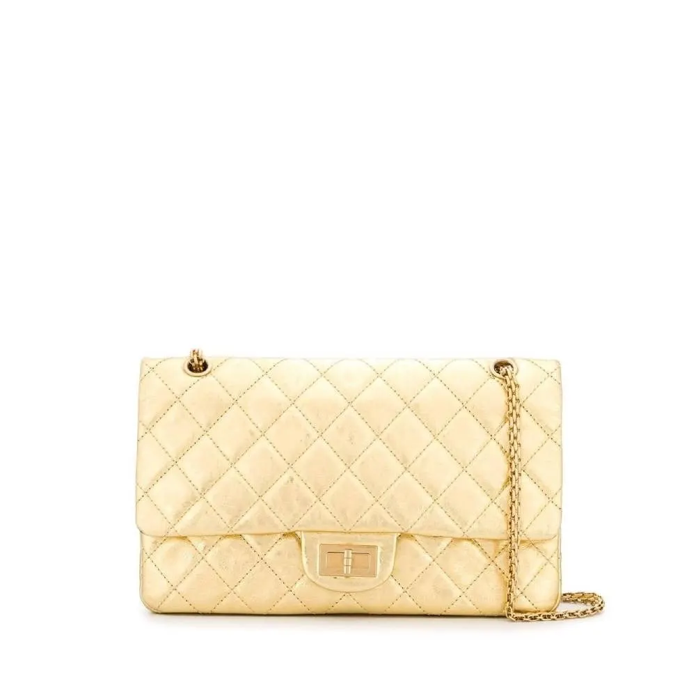 Chanel 2.55 Gold Jumbo Bag - '00s Gold Leather Good - Front View