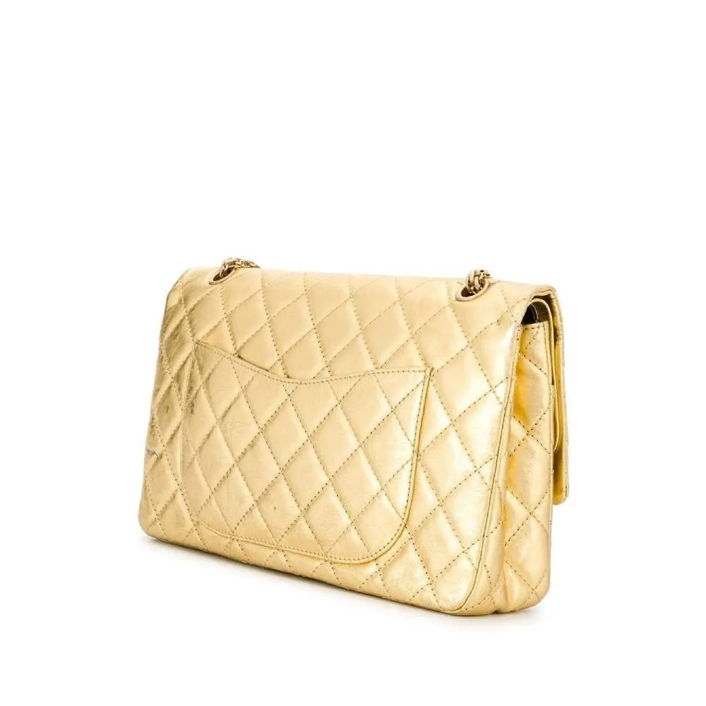 Chanel 2.55 Gold Jumbo Bag - '00s Gold Leather Good - Inside View