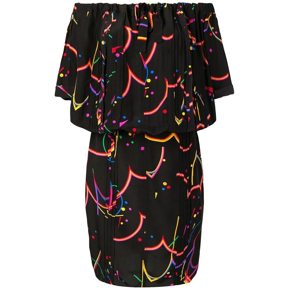 Prada Black and Multicolor Silk Dress - '00s Black Silk Good - Front View