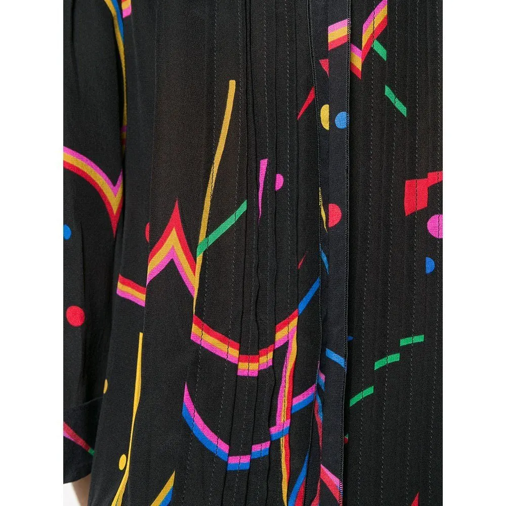 Prada Black and Multicolor Silk Dress - '00s Black Silk Good - Model View