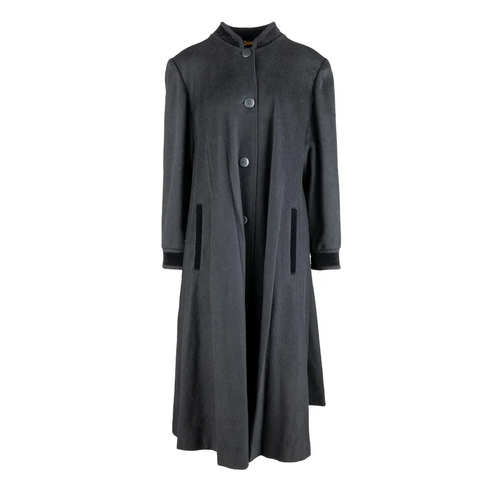 Unsigned Ritz Saddler Vintage Coat - '90s Black Wool Good - Front View